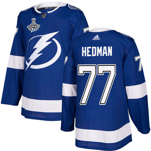 Men Adidas Tampa Bay Lightning #77 Victor Hedman Blue Home Authentic 2020 Stanley Cup Champions Stitched NHL Jersey->tampa bay lightning->NHL Jersey